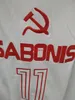 صور حقيقية # 11 Arvydas Sabonis الاتحاد السوفيتي CCCP الرجعية الكلاسيكية كرة السلة جيرسي رجل مخيط رقم مخصص واسم الفانيلة
