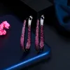 Pendientes de aro de doble cara Micro Pave Pink Red Cubic Zirconia Color negro dorado para mujer regalo de joyería CZ859 210714