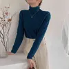 Lace Pläterade varma toppar Full-Sleeved Pullovers Turtleneck Retro Slimming Solid Chic Basewear Gentle T-shirts 210525