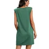 Primavera verão mulheres vestidos ocasional ombro acolchoado mangas o pescoço bolso mini feminino solo sólido t-shirt vestidos 210526