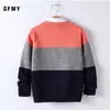 Gfmy 가을 겨울 패션 오 칼라 3 색 바느질 스웨터 소년에 대 한 따뜻한 양모 5-14 년 코트 키즈 스웨터 210308