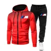 Novos conjuntos de futebol masculino BMW com zíper, moletom com capuz e calça de duas peças, roupa de treino esportiva masculina, roupas de ginástica de marca, terno de suor G1217