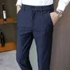 Classic Striped Business Dress Byxor Män Slim Fit Casual FormalOffice Sociala Byxor Ankel Längd Män Passar Pants Pantalon Homme 210527