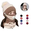 New Windproof Beanies Hat Women Warm Knit Hats Scarf Sets Female Winter Padded Mask Neck Protector 3 PC Set Cycling Wool Caps