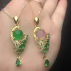 Ethnic Gold Color 925 Sterling Silver Chain Choker Necklaces Natural Jade Emerald Peacock Pendants Necklaces Charm Women Jewelry Q0531