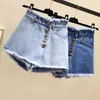 Plus Size Vintage Single Breasted Denim Shorts Dames Casual Tassel Ripped Jeans Zomer Meisje Rokken 210621