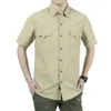 Summer Hommes à manches courtes Chemises de l'armée rapide Tissure à sec Collier Tactical Shirt Outdoor Randonnée Camping Pisxing Clothing Plus Taille 210809