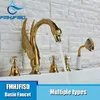 Banyo duş setleri kristal düğme kuğu altın küvet musluk güverte monte edilmiş 5 delikli yaygın küvet mikser musluk ile handow torneira chuveiro
