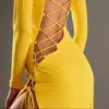 Casual Dresses Forefair 2021 Summer Fashion Bandage Sexy Backless Long Women Elegant Club Party Split Hollow Out Sleeve Female Clothing