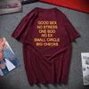 Lustiger guter Sex, kein Stress, ein Boo, kein Ex, kleiner Kreis, große Karos, T-Shirt, Briefdruck, T-Shirt, Rückseite, EU-Größe, 100 % Baumwolle, Hemd X0621