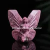 Handgjord Naturlig ädelsten Carving Butterfly Fairy Inredning Inredning Rose Quartz Clear Crystal Fluorite Rhodonite Prydnad Staty Djur Collectible