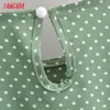 Tangada Summer Women Green Dots Print French Style Dress Puff Short Sleeve Office Lady Midi Dress 1F210 210609