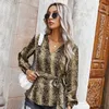 Vintage Snake Printed Women Blouse Sexy V-Neck Long Sleeve Slim High Street Female Blouses With Belt W640 210526