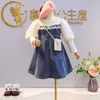 Pretty Princess Autumn Patchwork Lace Denim Dress Toddler Children Fashion Clothes Kids Baby Girls Party Dresses 3-8Y G1026