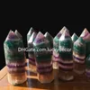 2 sztuk Duży 13-14 cm Naturtal Fioletowy Zielony Paski Fluorite Kwarcowy Kryształ Wand Point Healing Reiki Banded Fluoryt Gemstone Prism Tower Decor