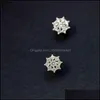Urok Kolczyki Biżuteria 925 Sterling Sier Koreański Proste Pav Crystal Snowflake Stud Kobiety Słodkie i Romantyczne 14K Złoto Pielęgniarka Drop