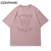 GONTHWID Magliette Camicie Streetwear Ricamo Fuoco Fiamma Cuore Casual Cotone Magliette Uomo Hip Hop Harajuku T-Shirt manica corta Top C0315