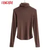 Tangada Mulheres Moda Colheita Sólida Turtleneck Tricotado Camisola Jumper Big Strethy Slim Pullovers Chique Tops 4P25 210714