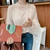 Fashion Button Transparent White Shirt Female Women Mesh Sheer Blouse See-through Lantern Long Sleeve Blouse Blusas 10456 210528