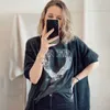 イーグルTシャツの女性半袖oネックブラック100％コットンTシャツシャツサマービンテージティーシャツ特大トップスグラフィック210615