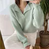 Genayooa Chic Turn-down Collar Sweater Women Solid Casual Knit Pullover Long Sleeve Autumn Winter Fashion Korean Jumper 211103