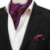 Vintage Style 100% Silke Slips + Handy Set Ascot Man Slips Paisley Flower Jacquard Woven Cravat Satin Handkerchief Neckwear