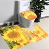 Alfombras de baño Impresión de girasol Inodoro de tres piezas Alfombra de piso Puerta de baño Alfombra impermeable Decoración antideslizante