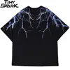 Streetwear Dark Lightning T Shirt Hip Hop Mężczyźni Harajuku Tshirt Krótki Rękaw Bawełniany Koszulka Moda Czarne Topy Tees Hiphop 210726