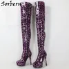 Sorbern leopardo charol medio muslo botas altas mujeres Invisible plataforma zapato tacones altos Stilettos ajuste personalizado