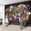 3d wallcovering tapet retro tegelsten tecknad film alfabet väggmålning hem inredning vardagsrum sovrum målning klassiska tapeter