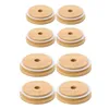 70mm/86mm Wide Mouth Reusable Bamboo Lids Mason Jar Canning Caps with Straw Hole Non Leakage Silicone Sealing Wooden Covers Drinking S