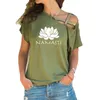 Women Women Women Abbigliamento Namaste T-shirt Women Women Top Short Short Short Female Tops Abbigliamento irregolare inclinata incrociata Bandage T Shir 210317