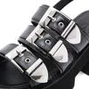새로운 2021 패션 가죽 스트랩 버클 리벳 고딕 여성 샌들 캐주얼 플랫폼 웨지 블록 하이힐 검투사 샌들 신발 K78