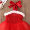 Vestido de natal meninas princesa bebê menina roupa doce festa peludo bordas grade vestidos sem mangas meninas roupas vestido de bola q0716