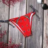 Stroje kąpielowe Seksowne Brazylijskie Bikini Zestaw Etniczne Styl Red Printed Swimsuit Push Up Wyściełany Biustonosz Trójkąt Kostium Kwiaty 210629