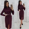 Moda manga comprida botões camisa vestido mulheres outono casual amarelo verde vintage vintage vestidos femme robe 210309