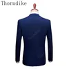 Herenpakken Blazers 2021 Winterstijl Mode Blauwe Jas Dikke Warme Jassen Formele Wear Office Three Pieces (Jack + Pants + Vest)