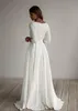 2021 A-Line Crepe Modest Weedding Abito da sposa maniche lunghe Train per spazzatura semplice Elegante Elegante Boho Bridal Abiti da sposa a maniche realizzate su misura 0509