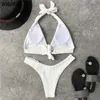 INGAGA Ribbed Bikini's Swimsuits Push Up Swimwear Sexy Ring Bathing Suits Halter Strap Biquini White Bikini Set 210621