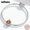 WOSTU Echtes 925 Sterling Silber Rote Grapefruit Runde Charme Fit Original Armband Halskette Perlen Für Schmuck Machen CQC1277 Q0531