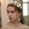 Duży Kwiatowy Bridal Crown Hair Tiara Silver Color Leaf Wedding Headpiece Handmade Kobiety Party Prom Band Biżuteria 211019