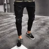 Mens Cool Designer Marca Black Jeans Skinny Rasgado Destruído Estiramento Slim Fit Hop Calças com Buracos para Homens 210922