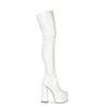 2021 blanc noir en cuir verni haute plate-forme cuissardes pour femmes hiver automne Sexy T scène longues chaussons chaussures avec boîte