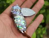 New Damascus EDC Pocket Folding Knife Damascus Steel Spear Point Blade Steesl Sheet + Abalone shell Handle With Aluminum Box