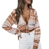 Women's Blouses & Shirts Women Sexy Deep V Neck Crop Tops Cardigan Blouse Tie Dye Lantern Sleeve Front Ruffle Hem Casual Loose Spring Croppe