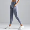 Йога наряда Высокая талия тренировки спортивные пробежки брюки женские обнаженные-чувствующие ткани фитнес-спортивные штаны с двумя боковыми карманами для