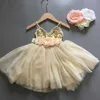1pc Luxury Baby Girl Gold Sequined Guaze Dresses Elegant Bling Sleeveless Toddler Tutu Dress Kids Evening 210529