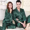 カップル寝室シルクサテンパジャマスーツ長く短いボタンダウンパジャマスーツピジャマ女性男性Loungewear PlusサイズPJセット210708