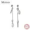 Trendig 925 Sterling Silver Sparkling Zircon Short Stick Pearl Asymmetri Drop Earring för Kvinnor Korea Style Fine Smycken 210707