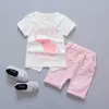 0-4 ano de alta qualidade menino menina vestuário conjunto verão desenhos animados casual garoto terno crianças bebê t-shirt + calça 2pcs 210615